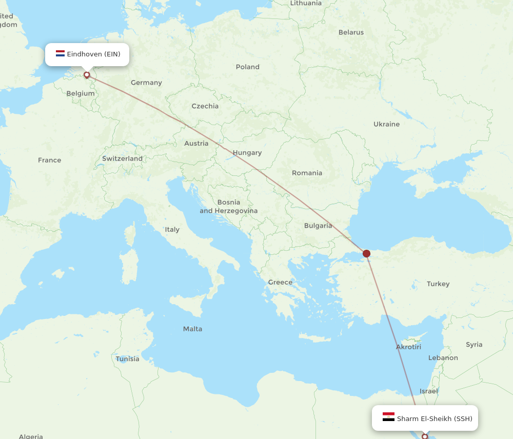 SSH to EIN flights and routes map