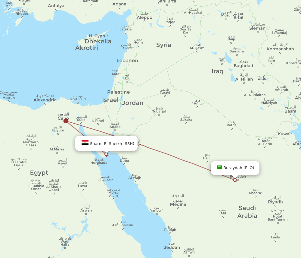 SSH to ELQ flights and routes map