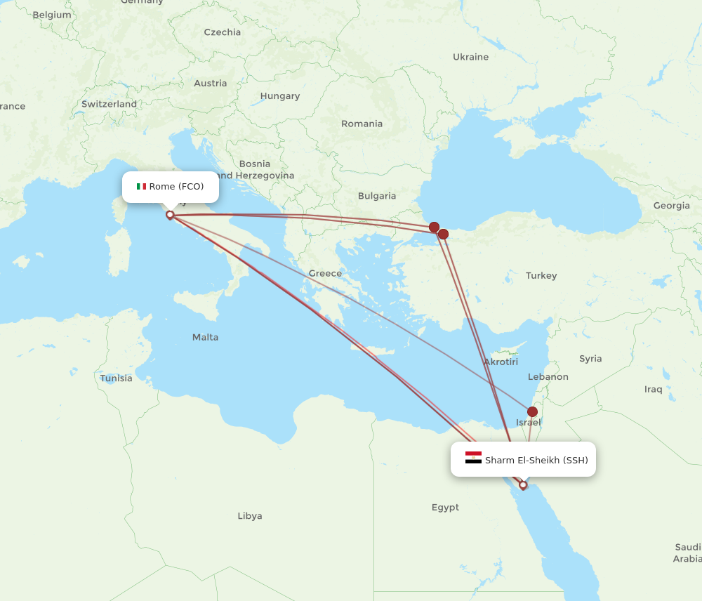 SSH to FCO flights and routes map
