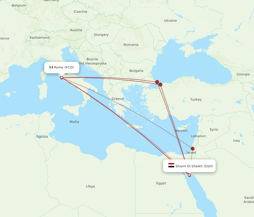 SSH to FCO flights and routes map