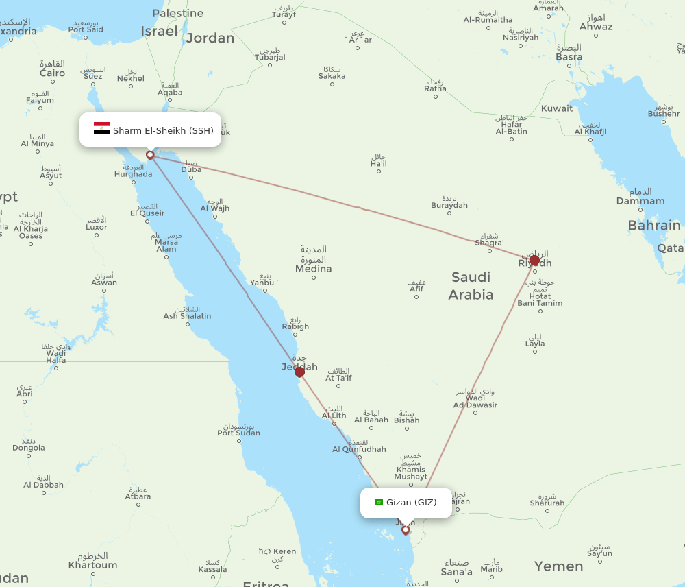 SSH to GIZ flights and routes map