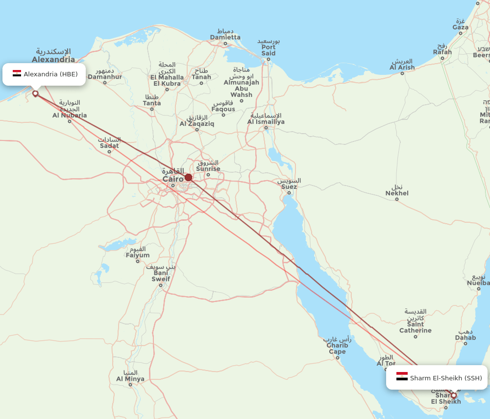Sharm el Sheikh - Alexandria route map and flight paths