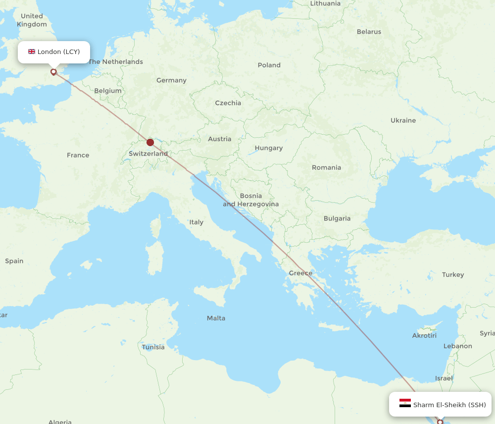 London - Sharm el Sheikh route map and flight paths