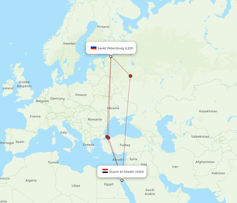 SSH to LED flights and routes map