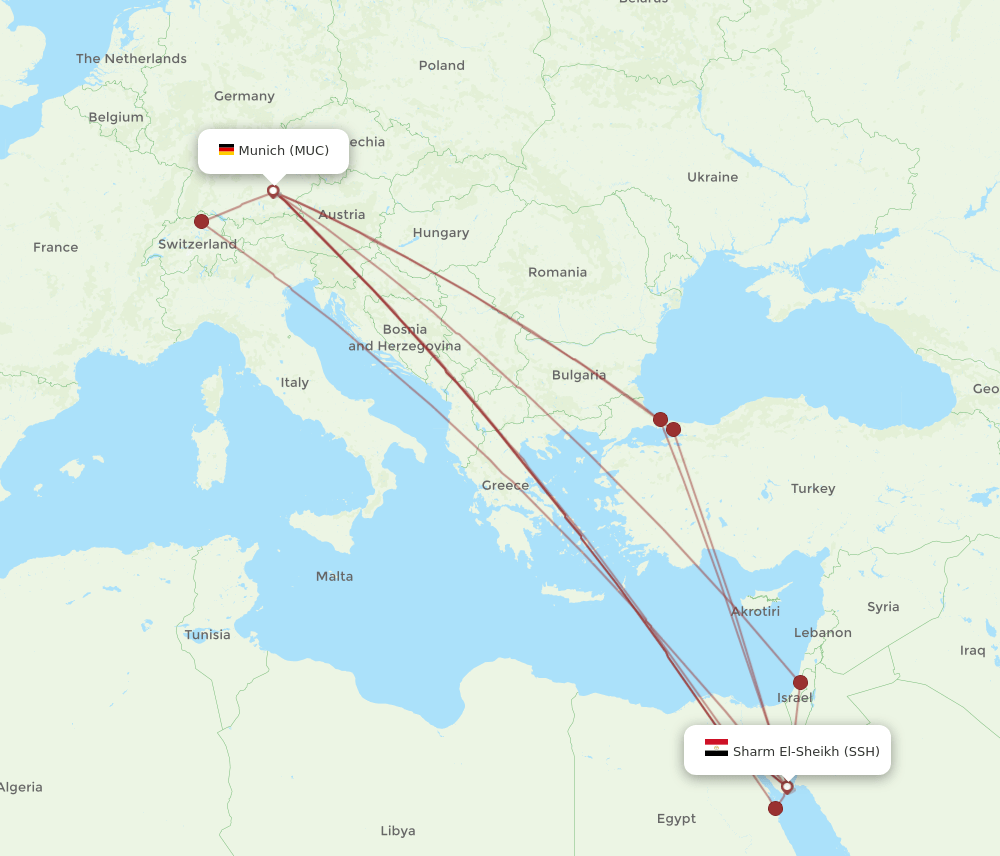 SSH to MUC flights and routes map