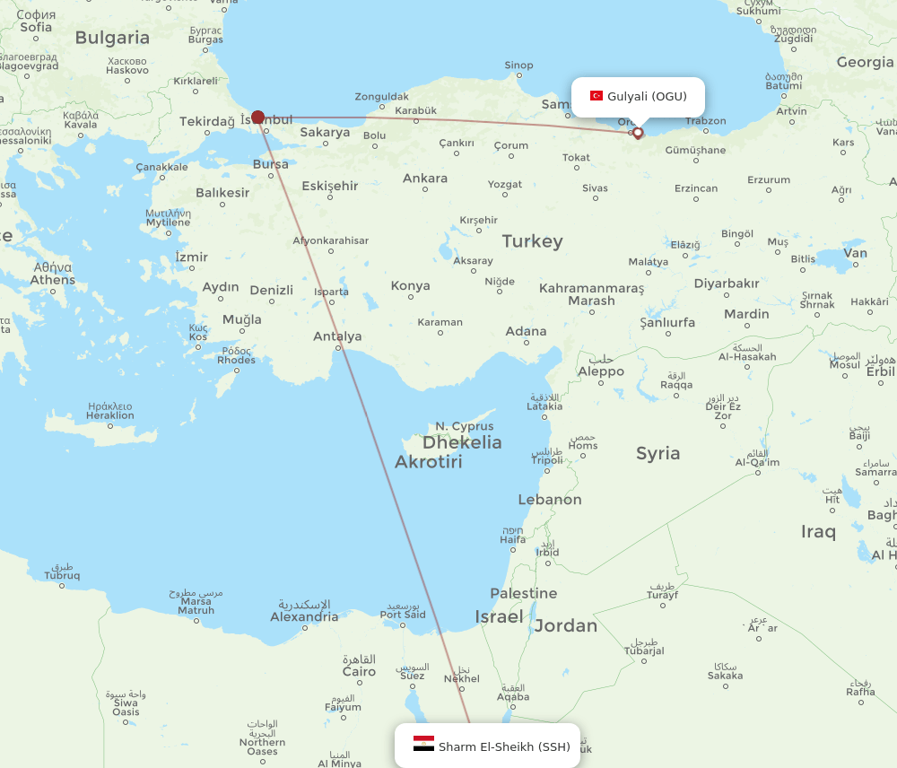 SSH to OGU flights and routes map