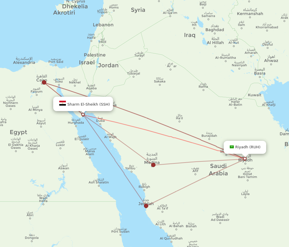 SSH to RUH flights and routes map