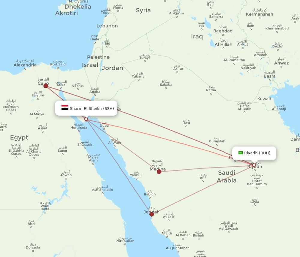 SSH to RUH flights and routes map