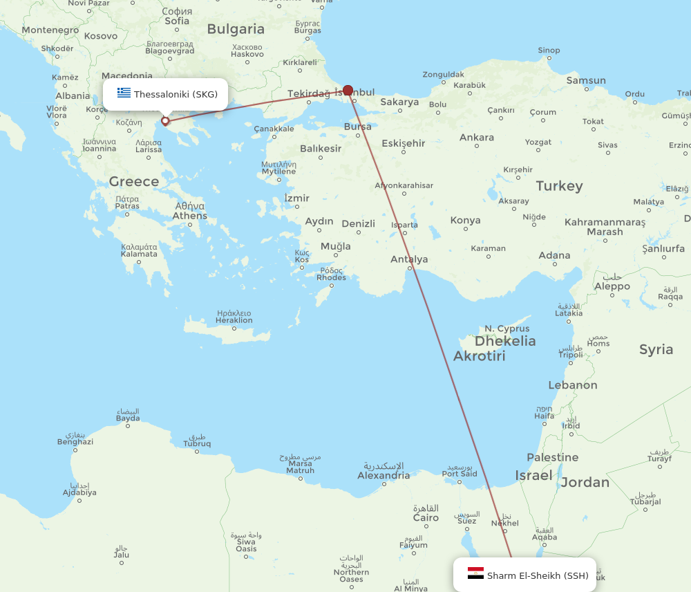 SSH to SKG flights and routes map