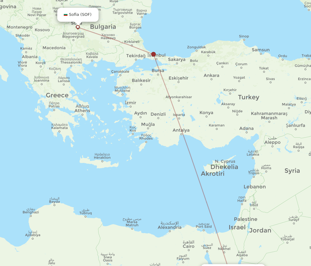 SSH to SOF flights and routes map