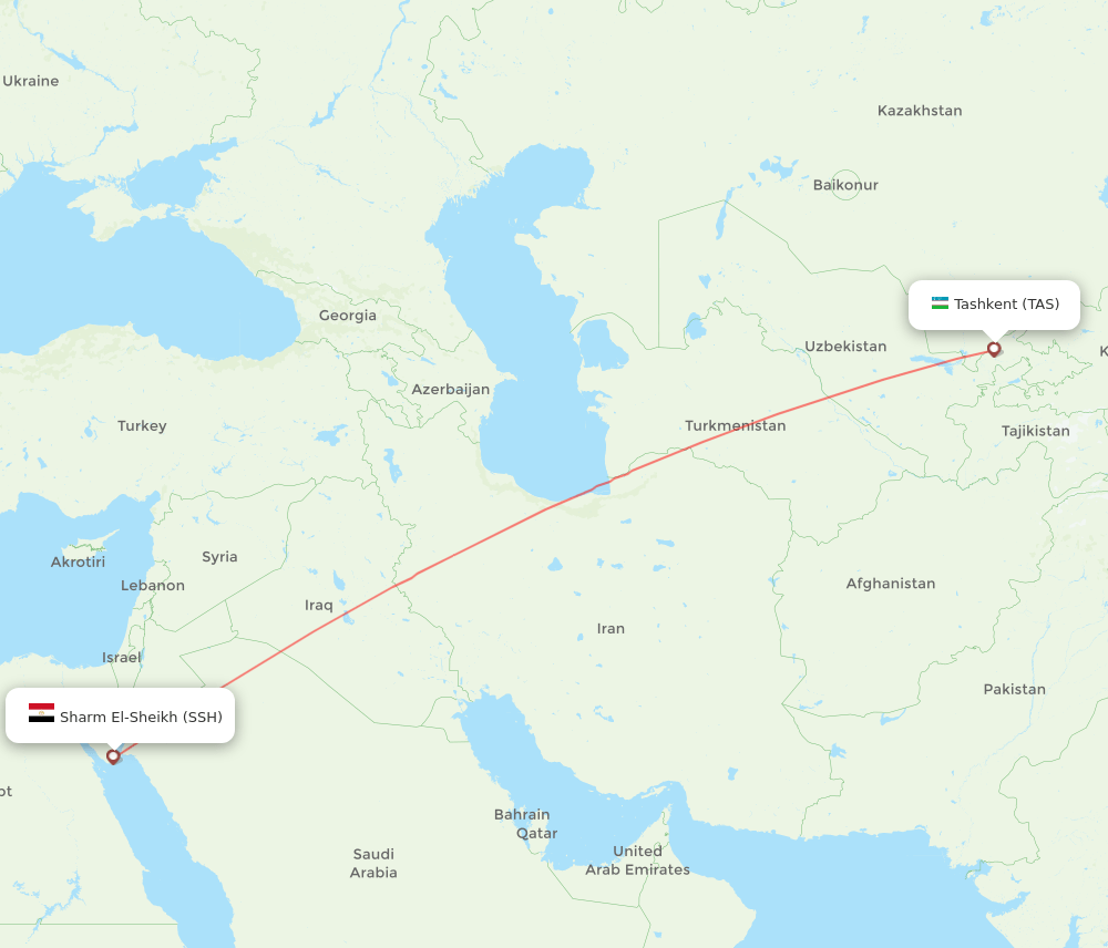 Sharm el Sheikh - Tashkent route map and flight paths