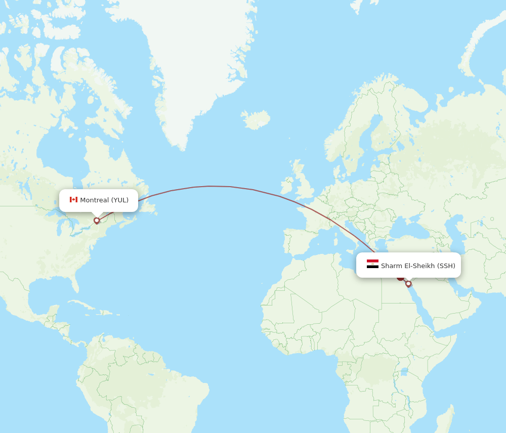 Montreal - Sharm el Sheikh route map and flight paths