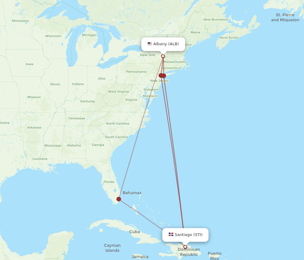 STI-ALB flight routes