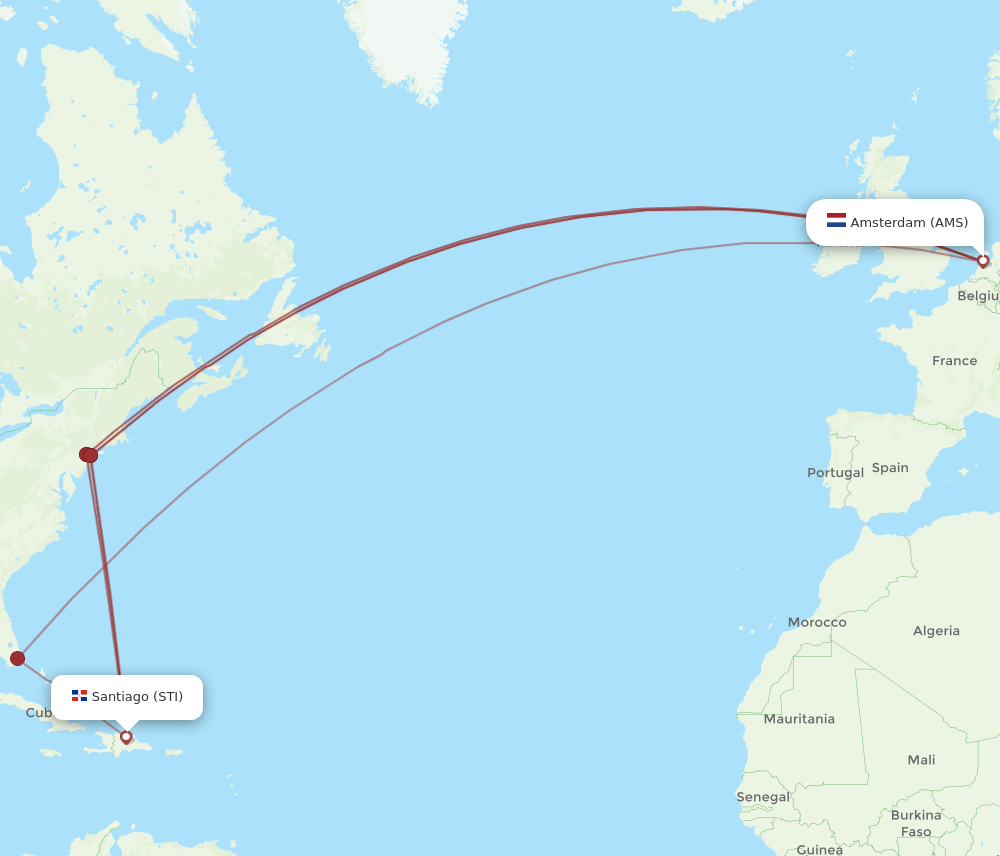 STI-AMS flight routes