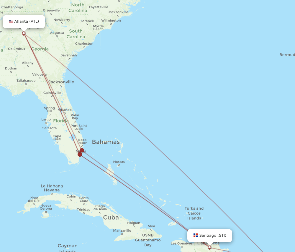 STI to ATL flights and routes map