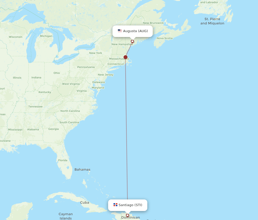 AUG to STI flights and routes map