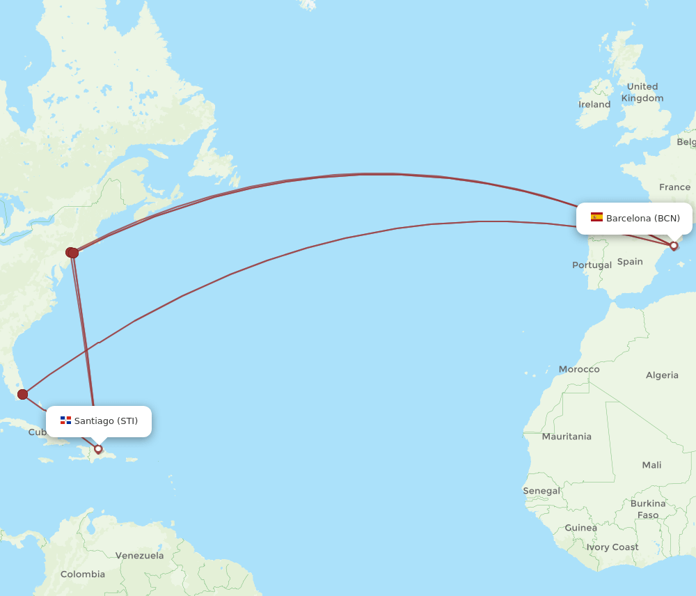 STI-BCN flight routes