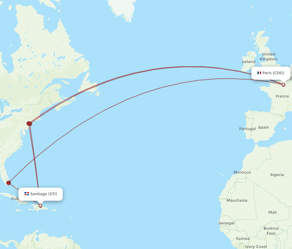 STI to CDG flights and routes map