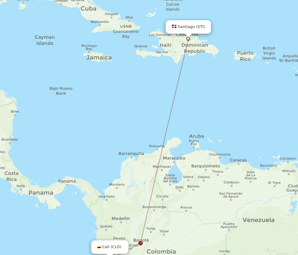 STI to CLO flights and routes map