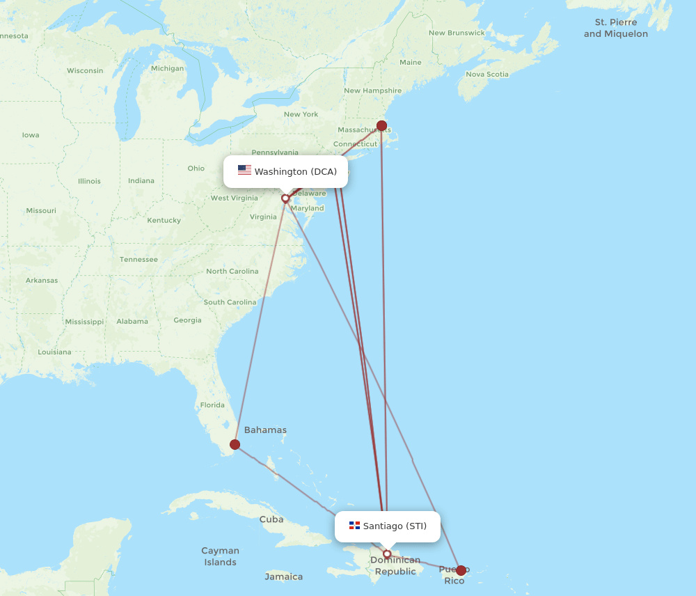 STI to DCA flights and routes map