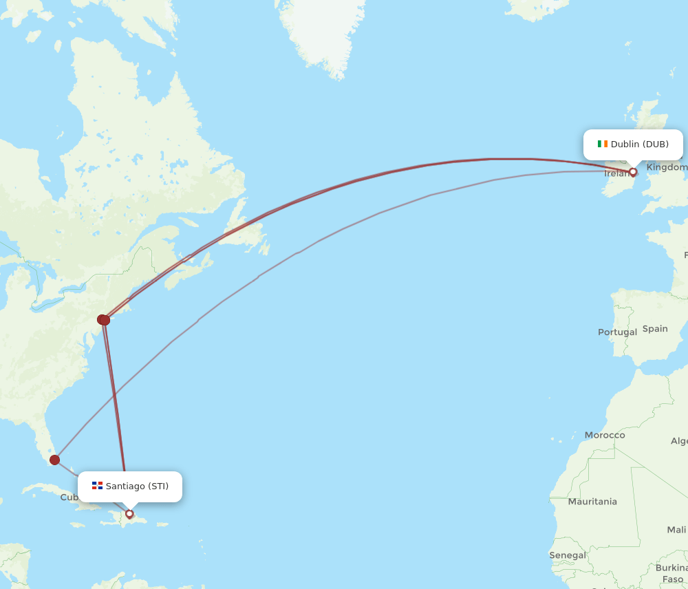 STI to DUB flights and routes map