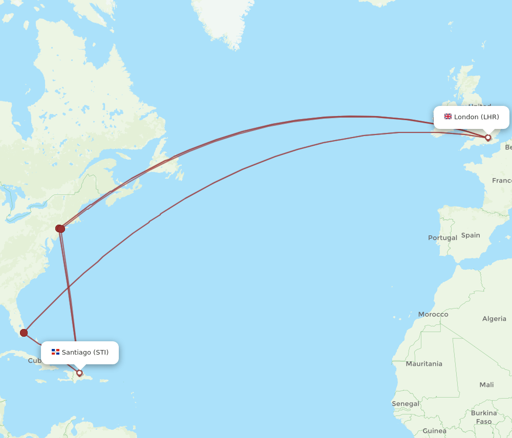STI-LHR flight routes