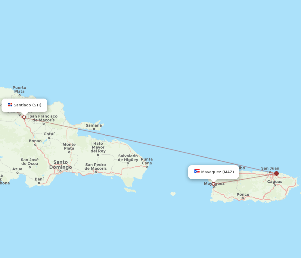 STI to MAZ flights and routes map