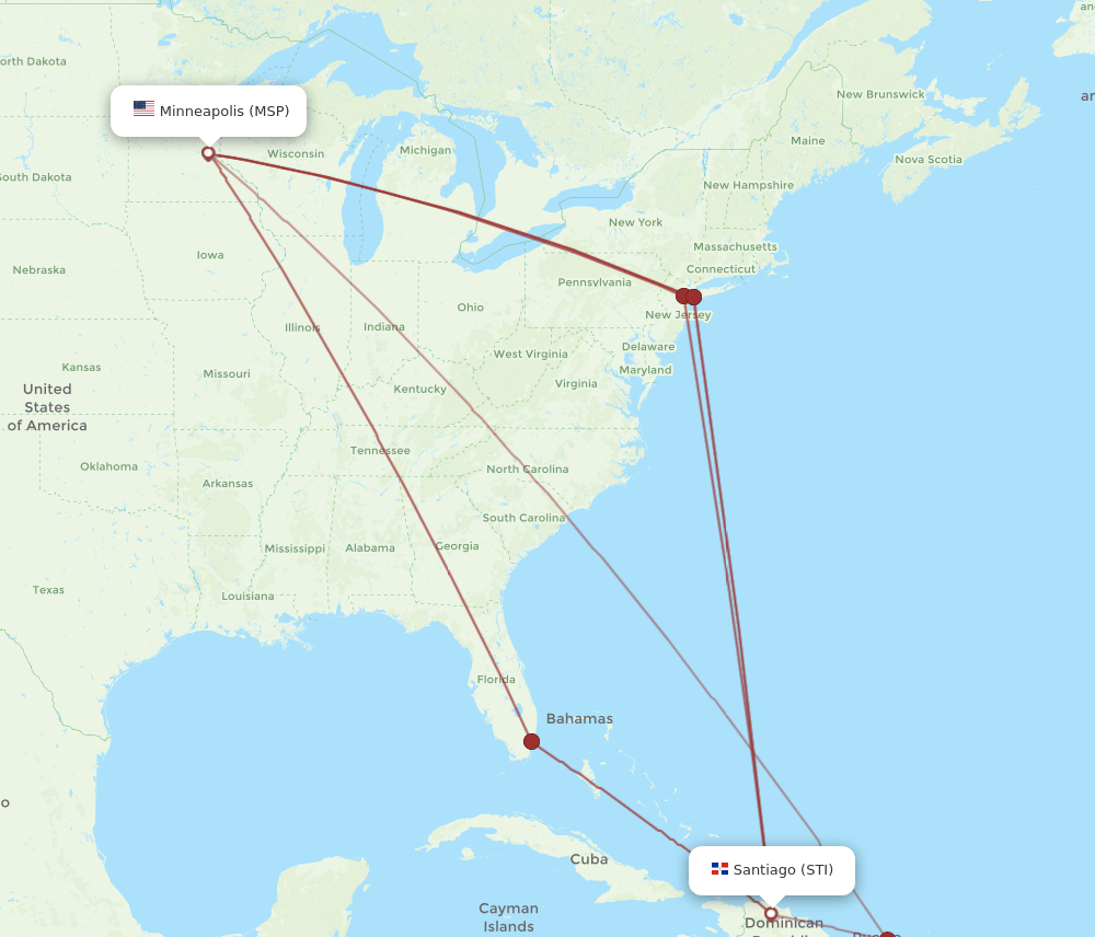 STI to MSP flights and routes map