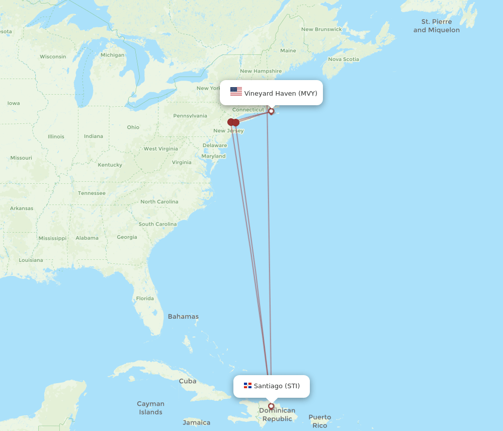 STI to MVY flights and routes map