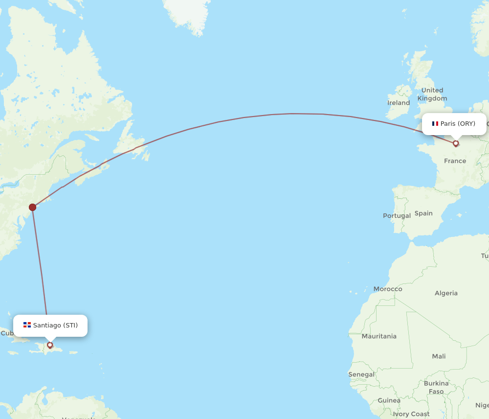 Paris - Santiago route map and flight paths