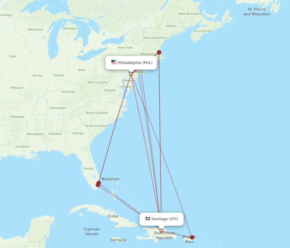 STI to PHL flights and routes map