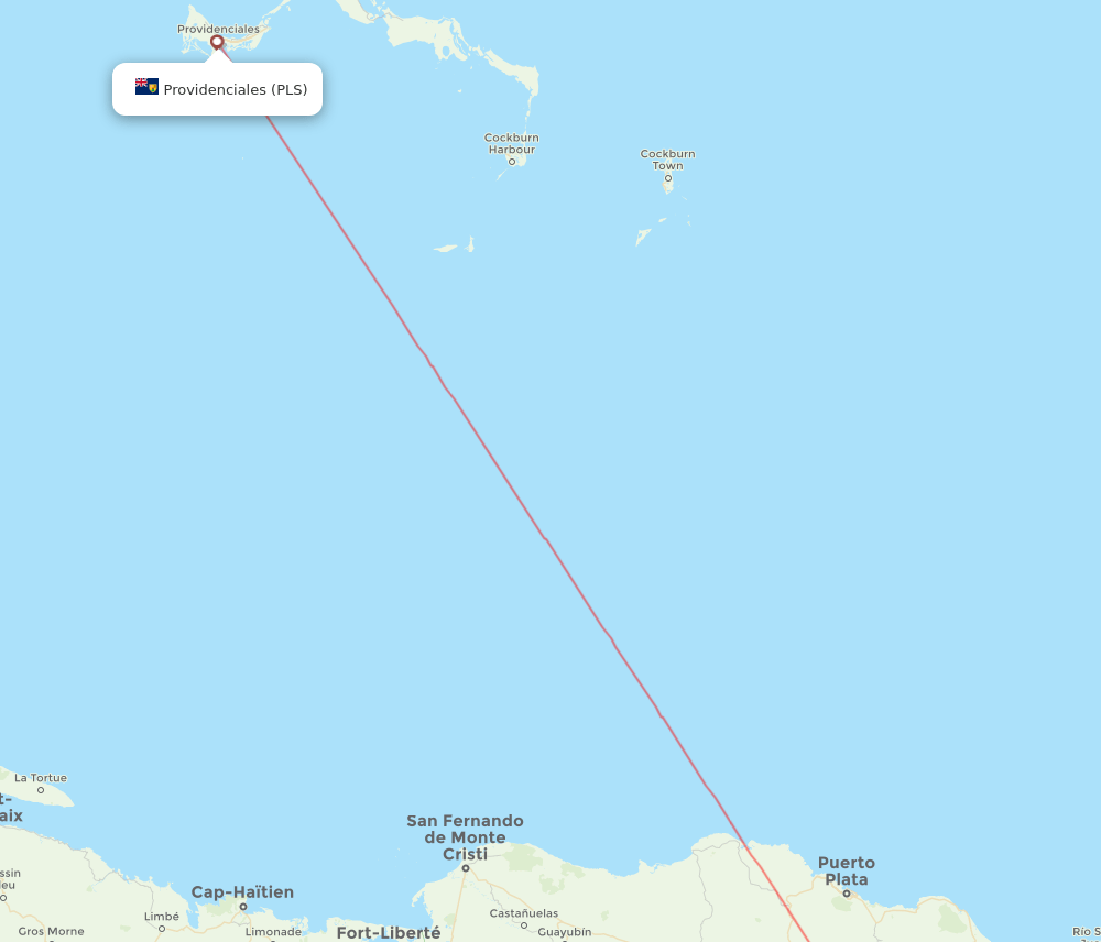 Santiago - Providenciales route map and flight paths