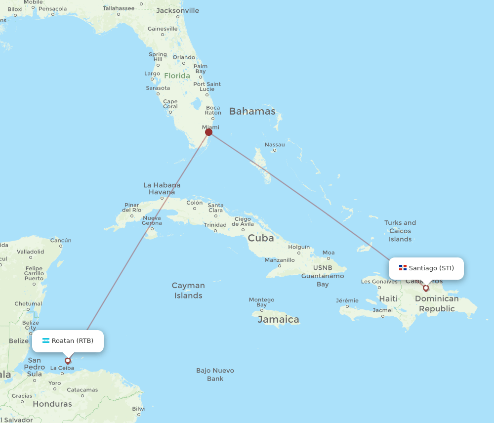 STI to RTB flights and routes map