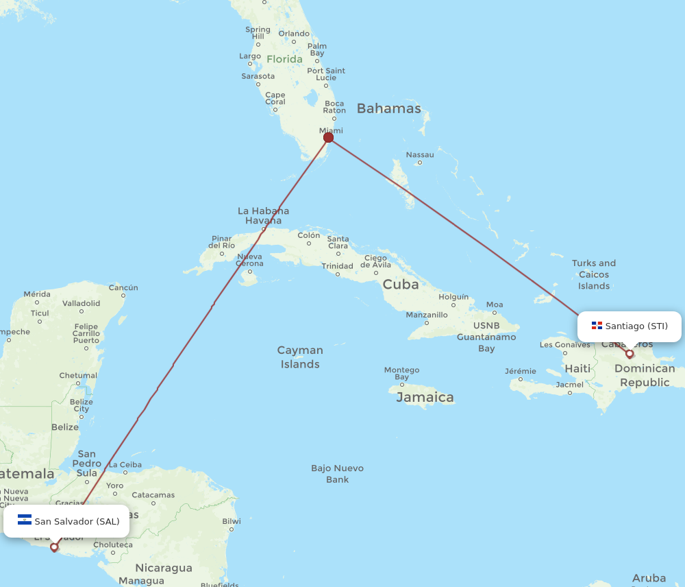 STI to SAL flights and routes map