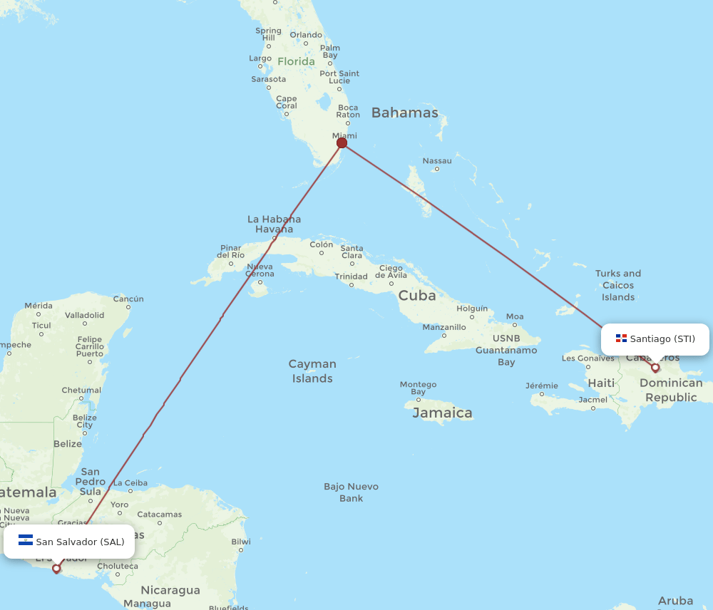 STI to SAL flights and routes map