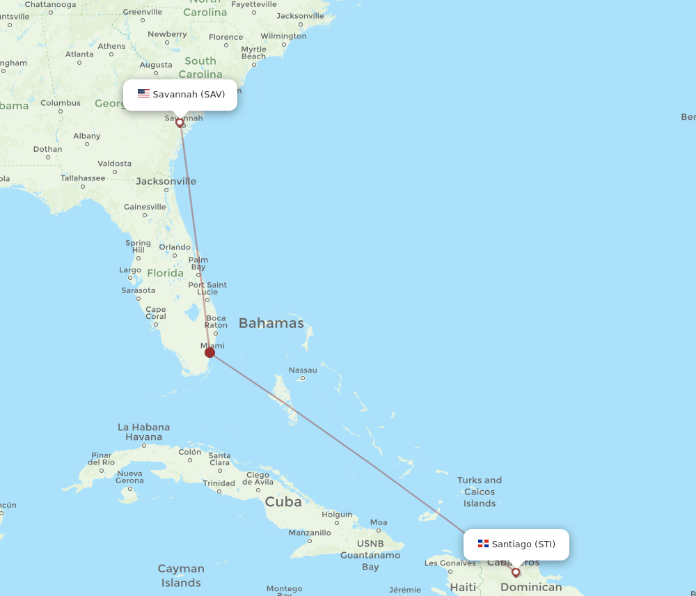 STI to SAV flights and routes map