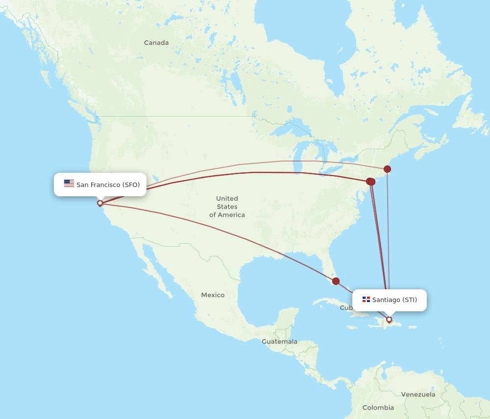 STI-SFO flight routes