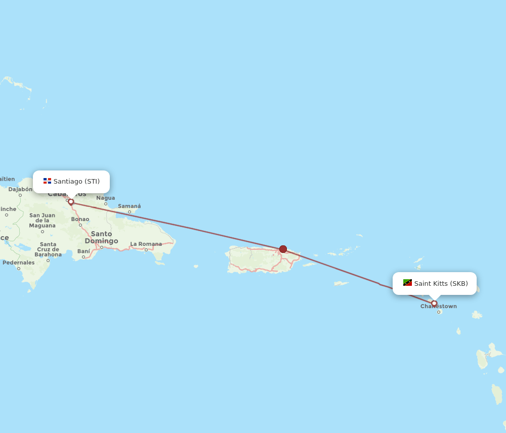 Saint Kitts - Santiago route map and flight paths