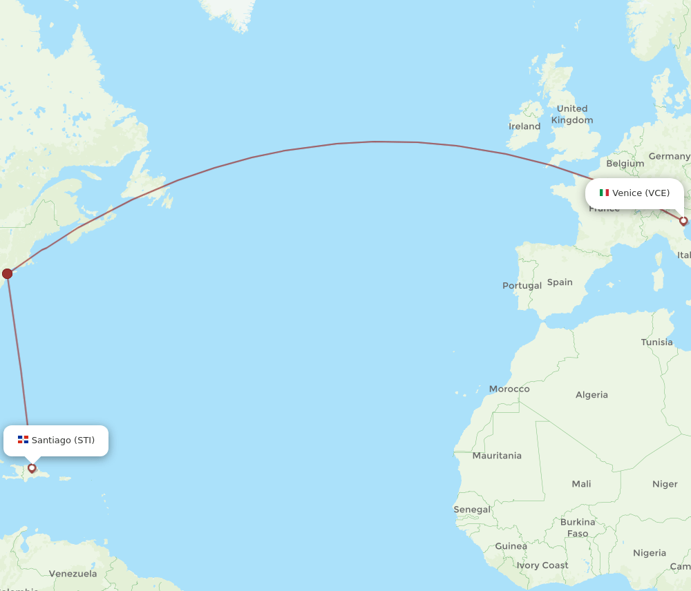 STI to VCE flights and routes map