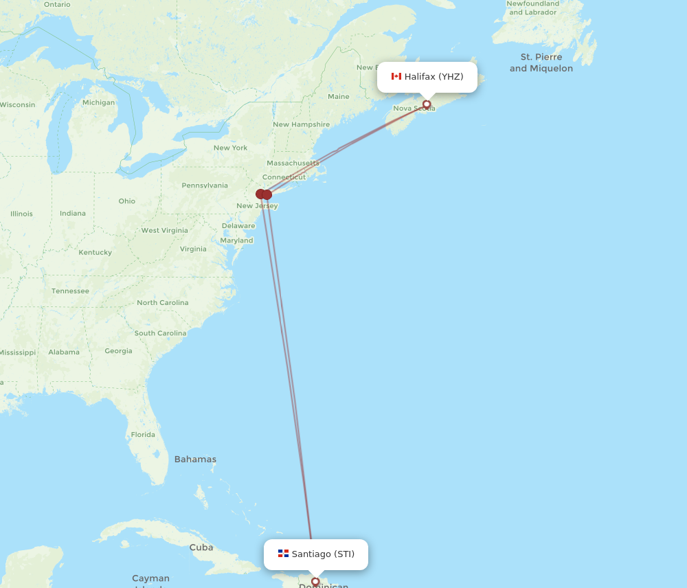 STI to YHZ flights and routes map