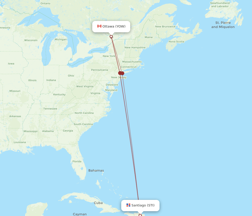 STI to YOW flights and routes map