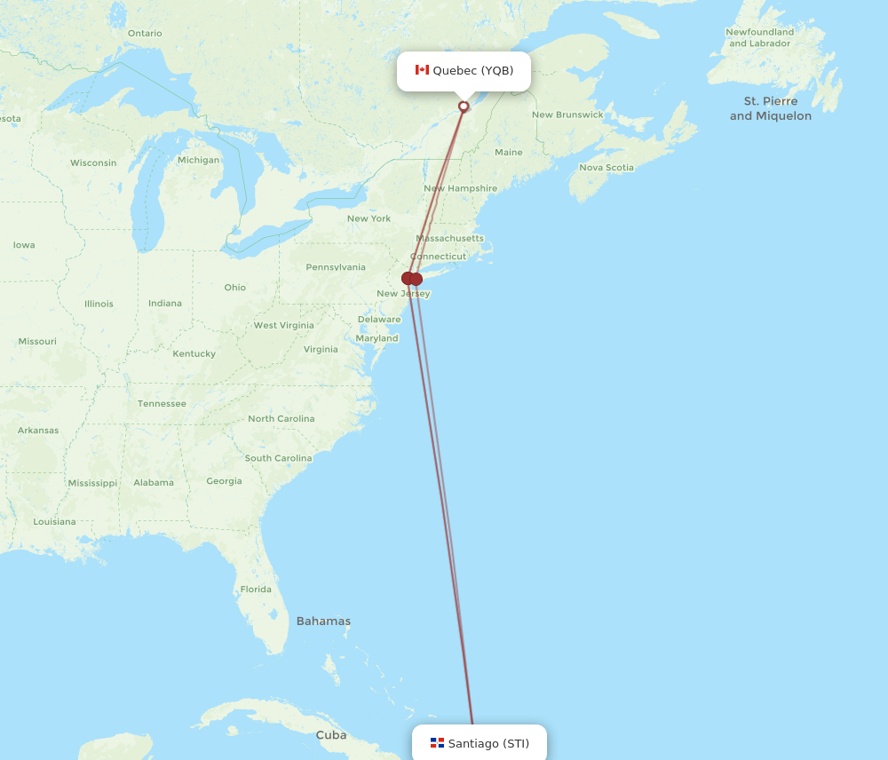 STI to YQB flights and routes map
