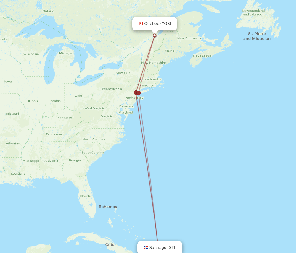 STI to YQB flights and routes map