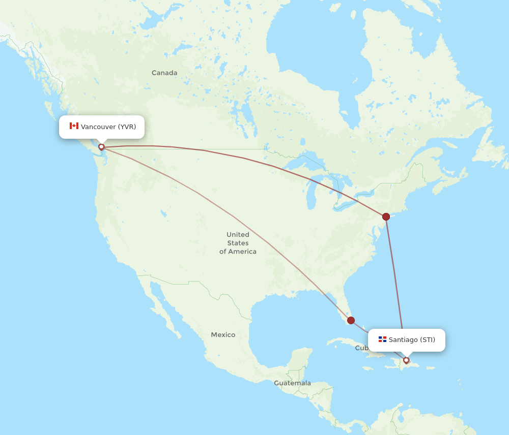 YVR to STI flights and routes map
