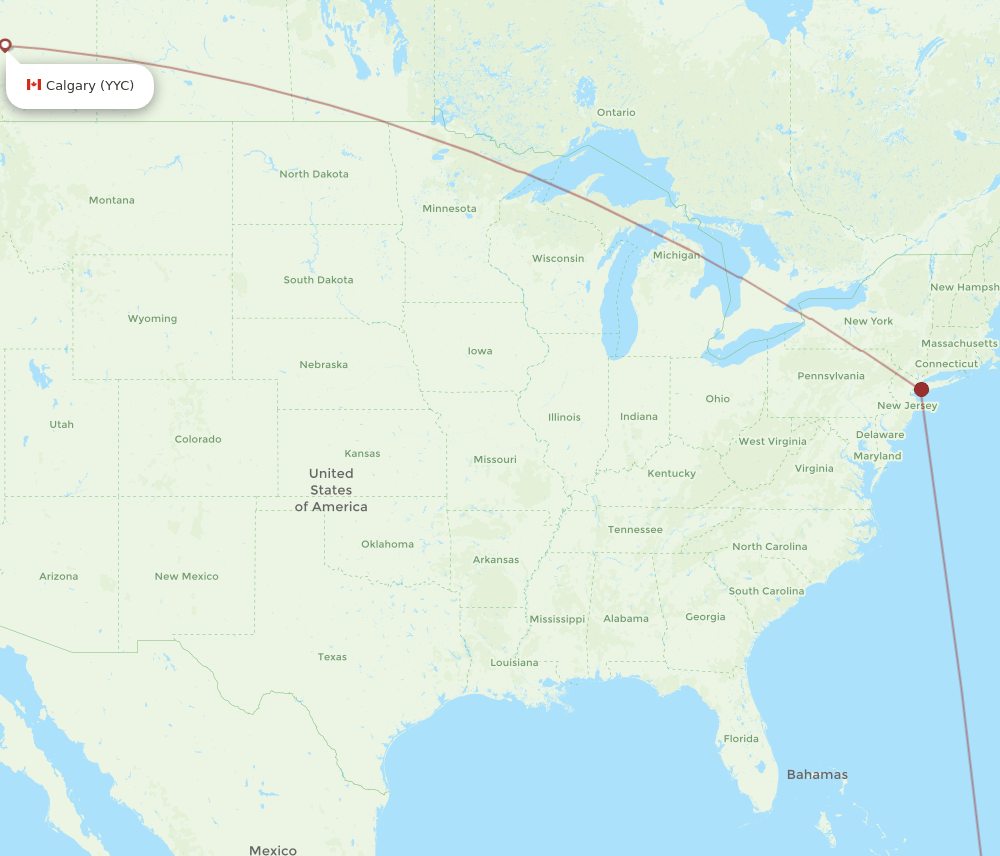 Calgary - Santiago route map and flight paths