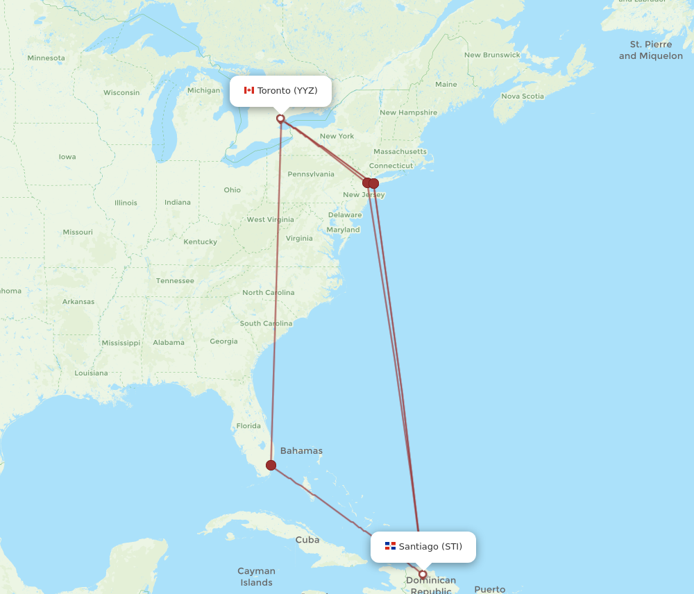 YYZ to STI flights and routes map
