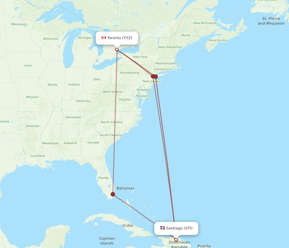 STI to YYZ flights and routes map