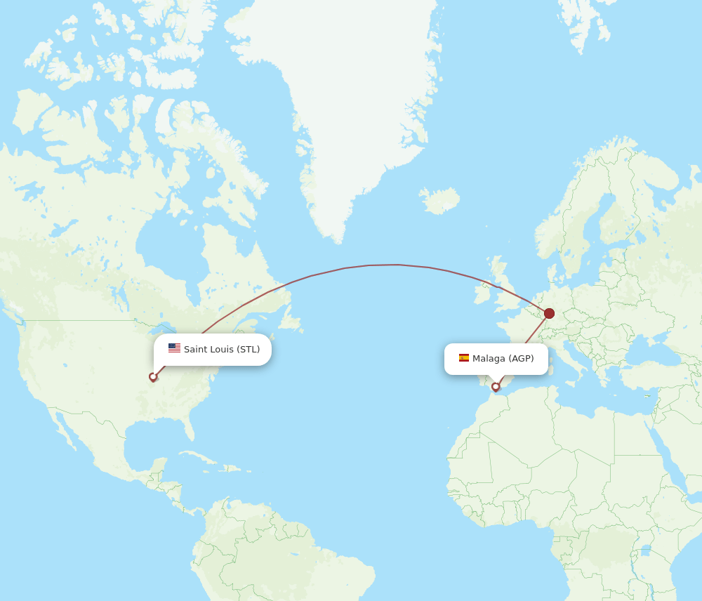 Malaga - Saint Louis route map and flight paths