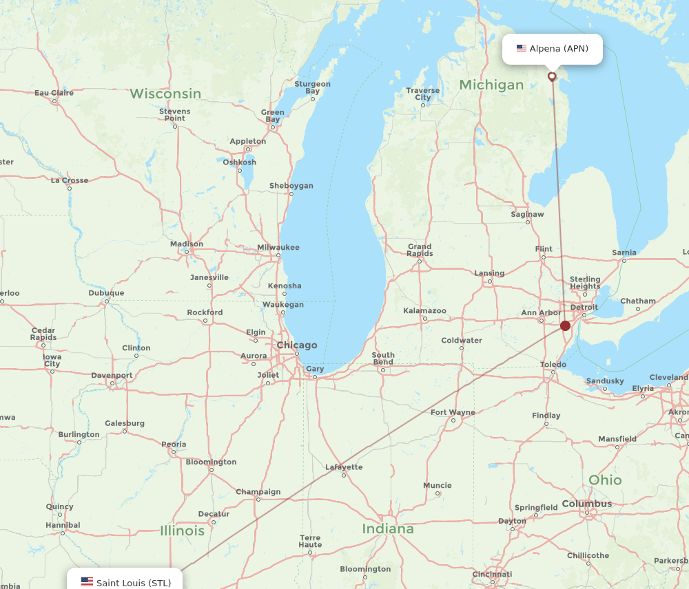 STL-APN flight routes