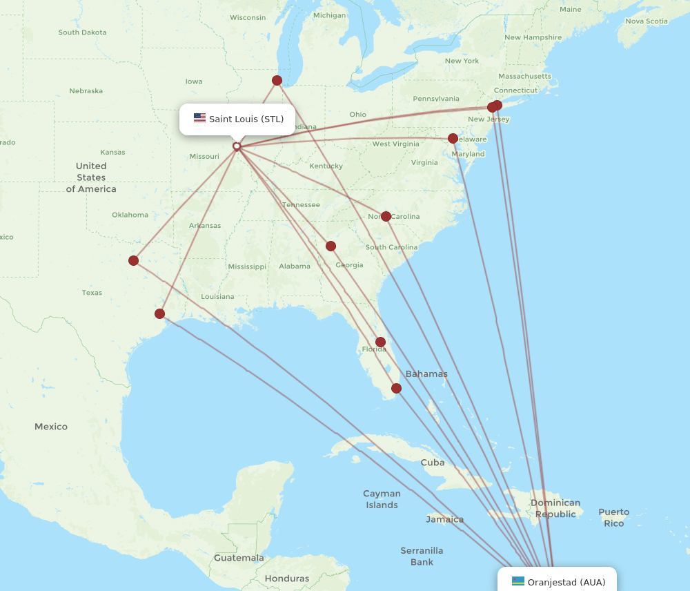 STL-AUA flight routes